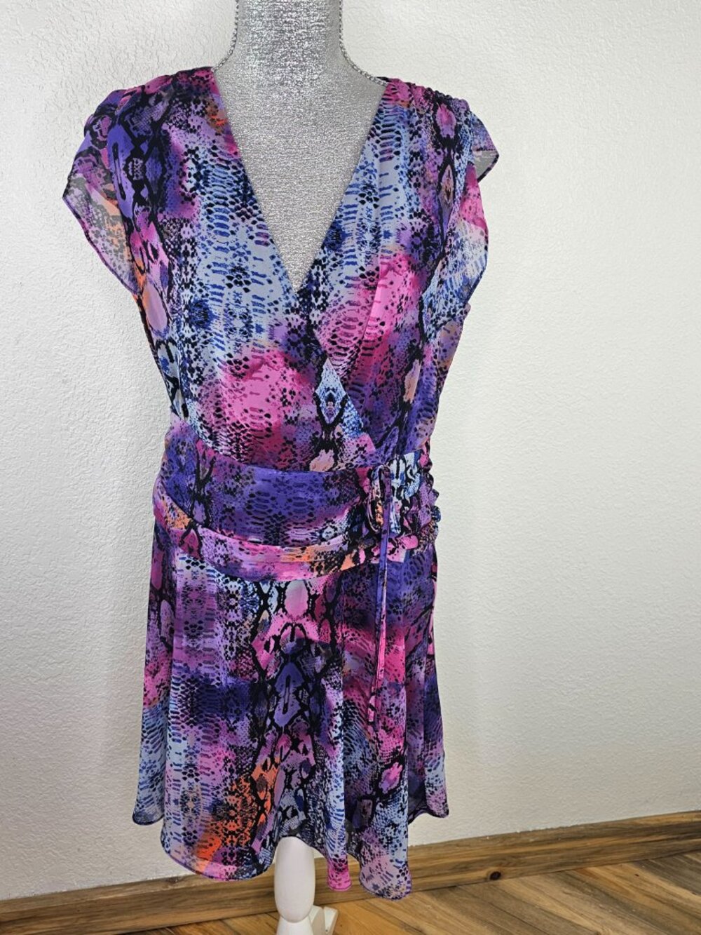 Bar III Snake Print Surplice Dress Chiffon Size 10